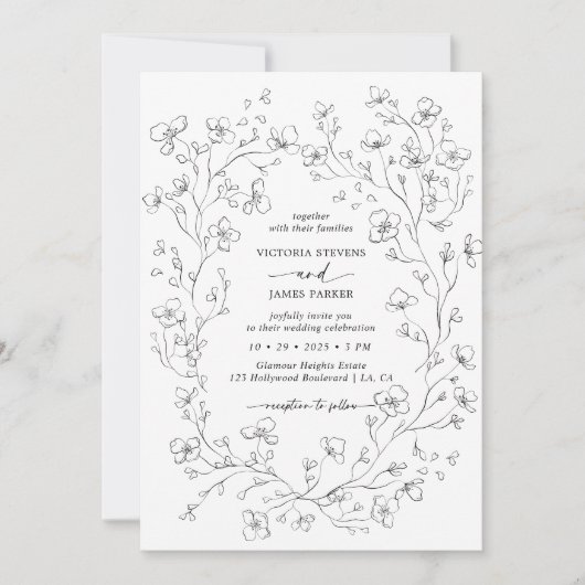 Invitation Élégant Mariage de fleurs blanches (Devant)