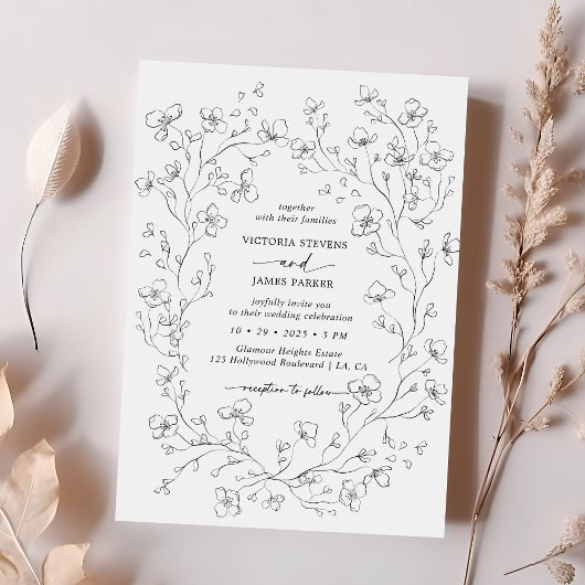 Invitation Élégant Mariage de fleurs blanches