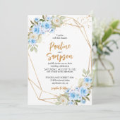 Invitation Elégant Mariage de Fleurs Bleues (Debout devant)