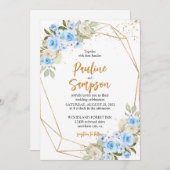 Invitation Elégant Mariage de Fleurs Bleues (Devant / Derrière)