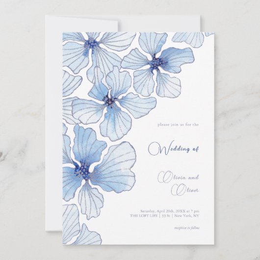 Invitation Élégant Mariage de fleurs bleues (Devant)