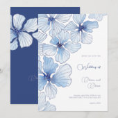 Invitation Élégant Mariage de fleurs bleues (Devant / Derrière)