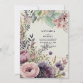 Invitation Élégant Mariage de fleurs bleues bordeaux (Devant)