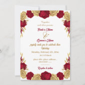 Invitation Élégant mariage de fleurs bordeaux et or (Devant)