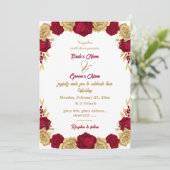 Invitation Élégant mariage de fleurs bordeaux et or (Debout devant)