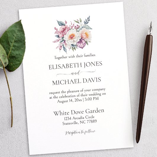 Invitation Elégant Mariage de fleurs d'aquarelle