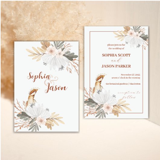 Invitation Elégant Mariage de fleurs d'aquarelle Boho