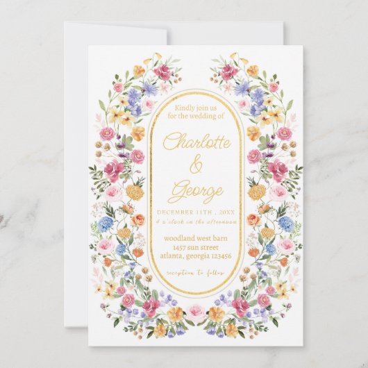 Invitation Élégant Mariage de fleurs de jardin (Devant)