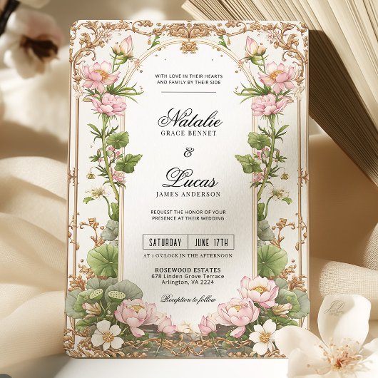 Invitation Élégant Mariage de fleurs de Lotus or rose pâle