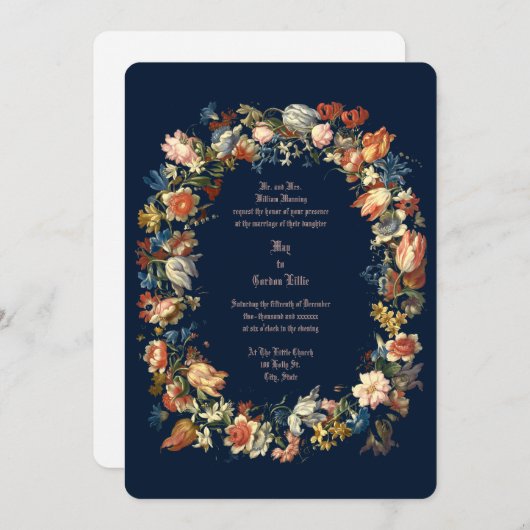 Invitation Élégant Mariage de fleurs de rococo baroque (Devant / Derrière)