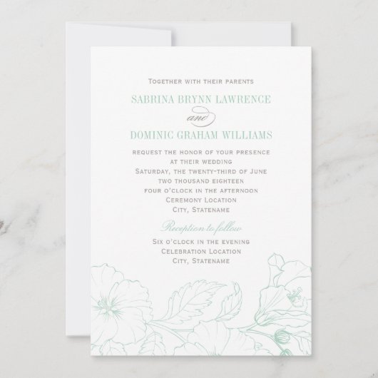 Invitation Élégant Mariage de fleurs d'Hibiscus vert Mint (Devant)