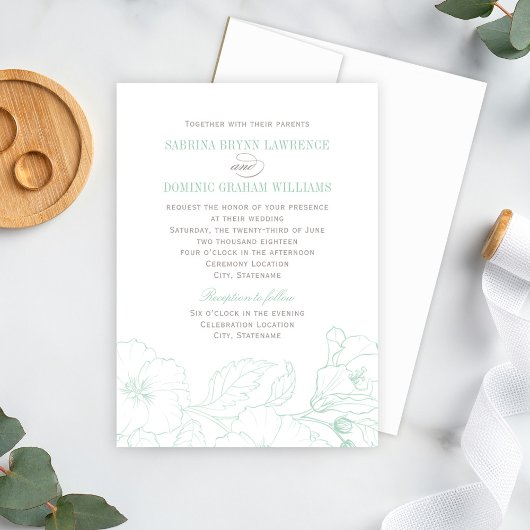 Invitation Élégant Mariage de fleurs d'Hibiscus vert Mint