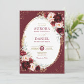 Invitation Élégant Mariage de fleurs d'or blush de Bourgogne (Debout devant)