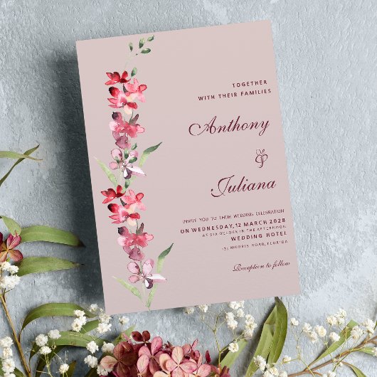 Invitation Élégant Mariage de fleurs d'orchidées de menthe ro