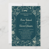 Invitation Élégant mariage de fleurs dorées à main (Devant)