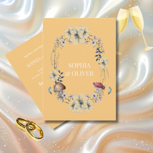 Invitation Élégant Mariage de fleurs et de champignons jaunes