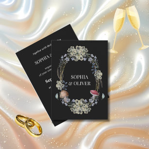 Invitation Élégant Mariage de fleurs et de champignons noirs