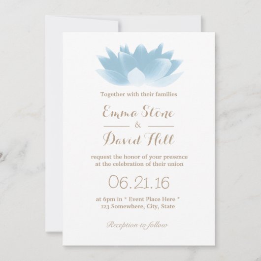 Invitation Élégant Mariage de fleurs Lotus Bleu Lumière (Devant)