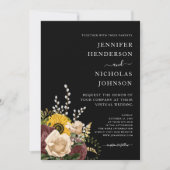 Invitation Élégant Mariage de fleurs noires (Devant)