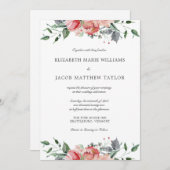 Invitation Élégant Mariage de Fleurs Roses et Calligraphie (Devant / Derrière)