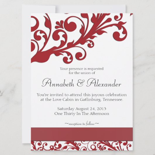 Invitation Élégant Mariage de fleurs rouges (Devant)