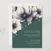 Invitation Élégant Mariage de fleurs vert émeraude (Devant)