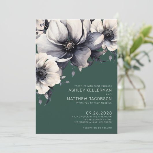 Invitation Élégant Mariage de fleurs vert émeraude (Debout devant)