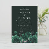 Invitation Élégant Mariage de fleurs vert émeraude (Debout devant)
