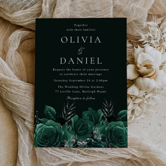 Invitation Élégant Mariage de fleurs vert émeraude