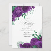 Invitation Élégant Mariage de fleurs violettes et vertes QR C (Devant)