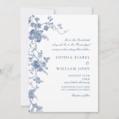 Invitation Élégant Mariage de Floral Bleu Victorien Français (Devant)