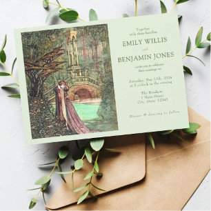 Invitation Élégant Mariage de forêt verte et rose Vintage