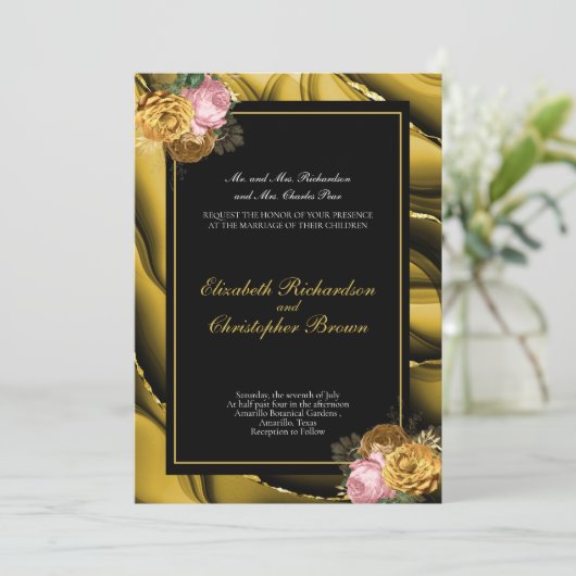 Invitation Élégant Mariage de frontière noir or (Debout devant)