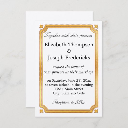 Invitation Elégant Mariage de frontière or (Devant / Derrière)