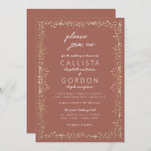 Invitation Élégant Mariage de frontière or en terre cuite mod (Devant / Derrière)