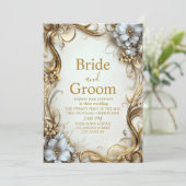 Invitation Elégant Mariage de frontière or et blanc (Debout devant)