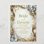 Invitation Elégant Mariage de frontière or et blanc (Devant / Derrière)