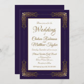 Invitation Élégant Mariage de frontière rouge et or décoratif (Devant / Derrière)