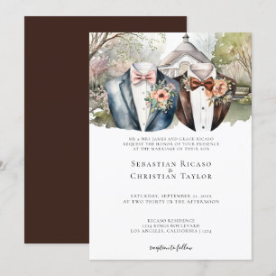 Invitation Elégant mariage de jardin gai deux pièces en costu