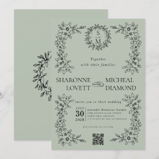 Invitation Elégant Mariage de Jardin Romantique aux Fleurs Ve