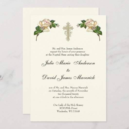 Invitation Élégant Mariage de la Croix-Chrétienne anneaux cat (Devant / Derrière)