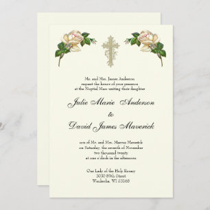 Invitation Élégant Mariage de la Croix-Chrétienne anneaux cat