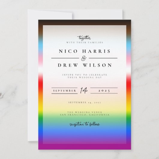 Invitation Élégant Mariage de la fierté de progrès LGBTQ+ (Devant)