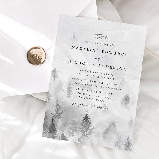 Invitation Élégant Mariage de la forêt d'hiver de Grey