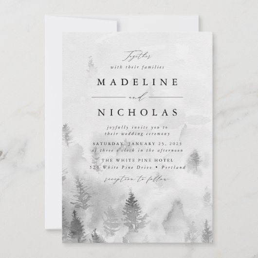 Invitation Élégant Mariage de la forêt d'hiver de Grey (Devant)
