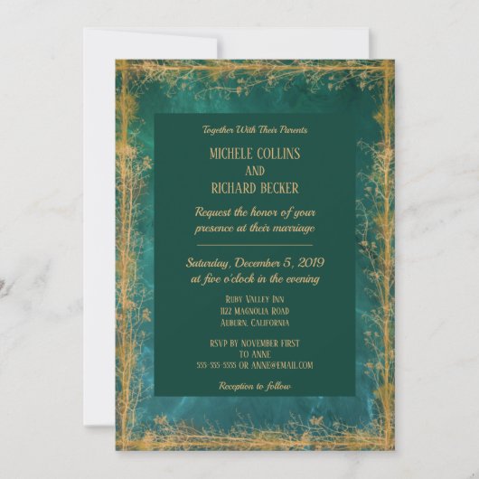 Invitation Élégant Mariage de la frontière botanique or (Devant)
