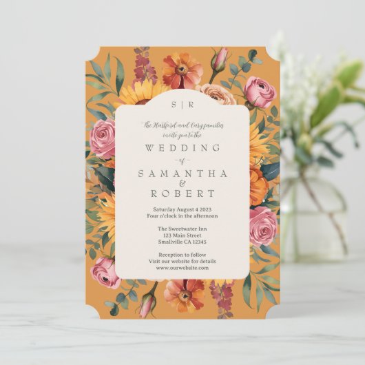 Invitation Elégant Mariage de la frontière jaune doré (Debout devant)