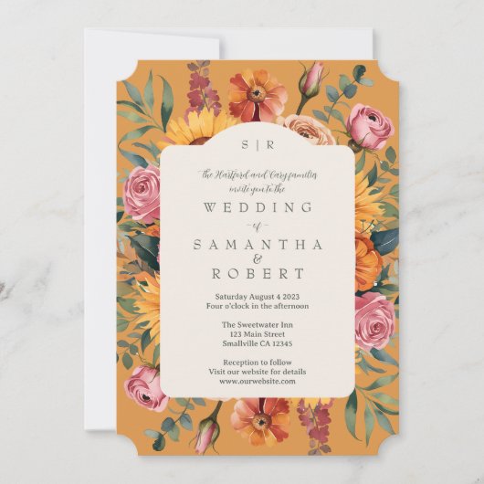 Invitation Elégant Mariage de la frontière jaune doré (Devant)