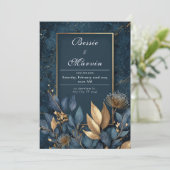 Invitation Elégant Mariage de la marine et de la feuille d'or (Debout devant)