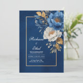 Invitation Elégant Mariage de la marine et de la florale d'or (Debout devant)